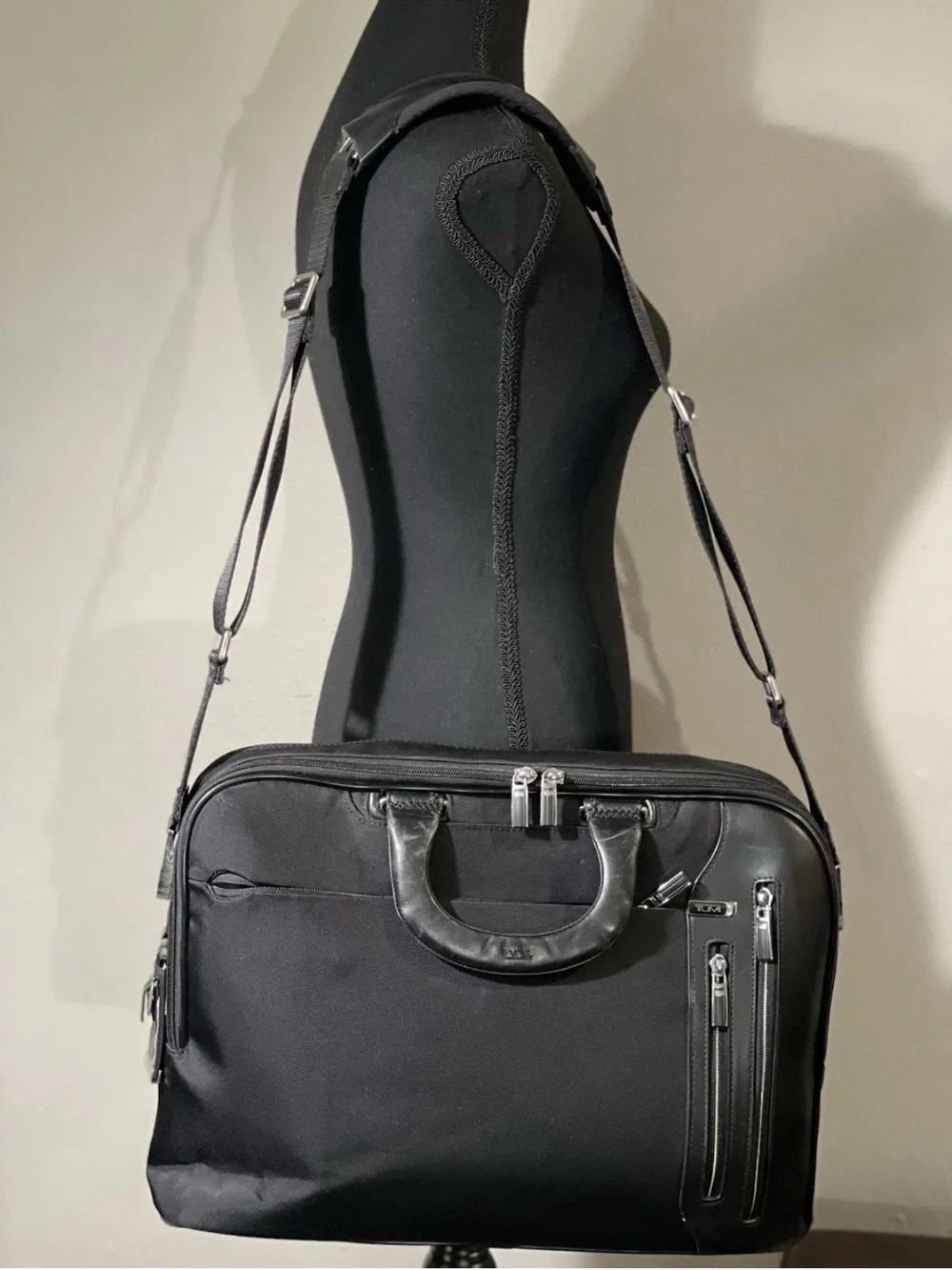 TUMI Arrivé Narita Slim Briefcase Black Ballistic Nylon Leather Laptop Bag